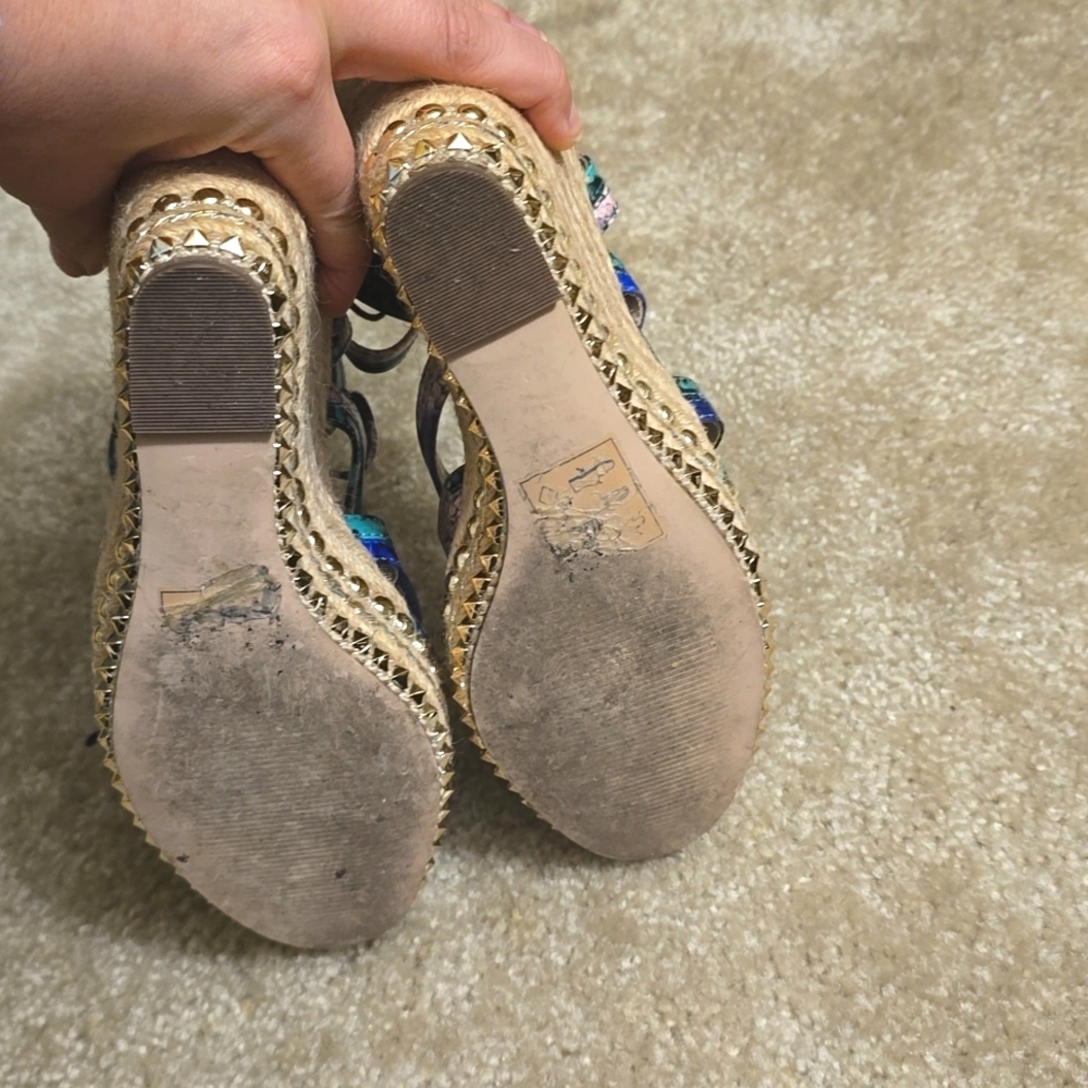 Asos blue, green, beige snakeskin gold studded strappy espadrilles - Picture 4 of 4